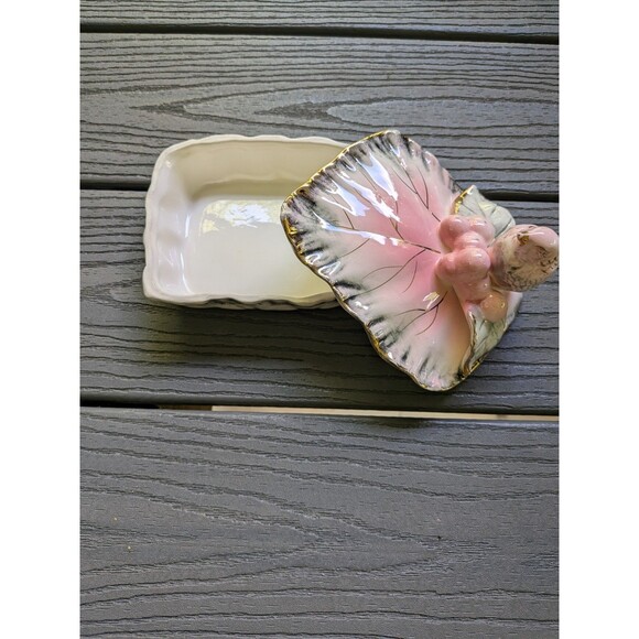 Ucagco Ceramics Japan Antq Vtg Pink Gray Gold Bird Trinket Vanity Cig Box MCM - Picture 6 of 14